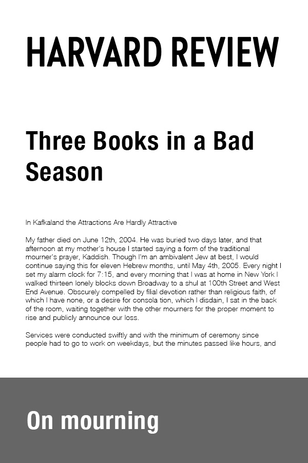 Harvard Review - Three Books in a Bad Season